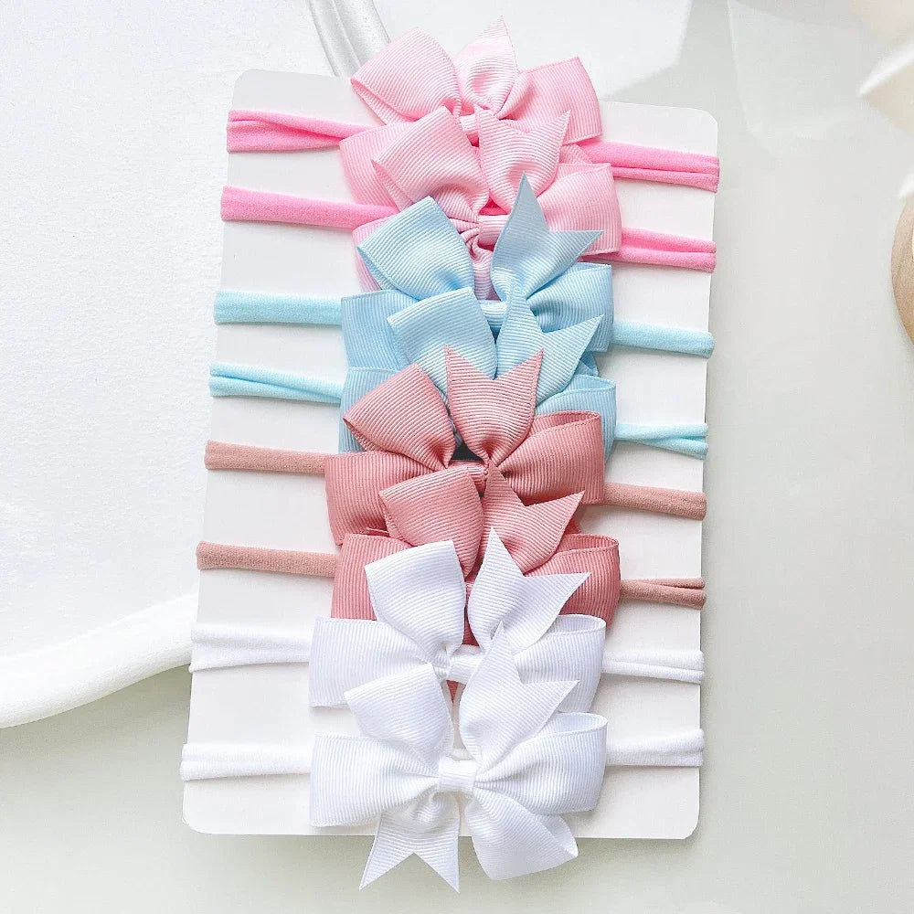 8Pcs/Set Solid Color Nylon Six Ears Bows Headband for Baby Bowknot Elastic Hair Band Handmade Headwear Girls Hair Accessories