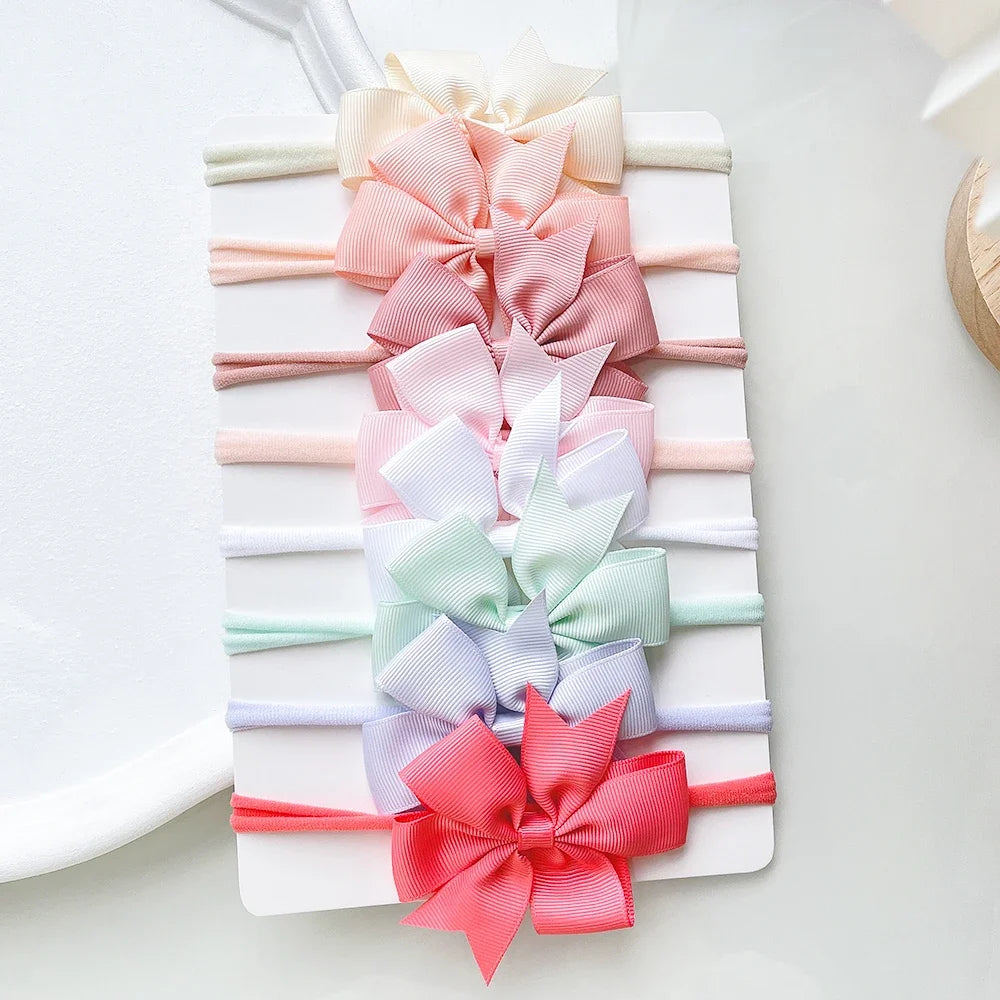 8Pcs/Set Solid Color Nylon Six Ears Bows Headband for Baby Bowknot Elastic Hair Band Handmade Headwear Girls Hair Accessories