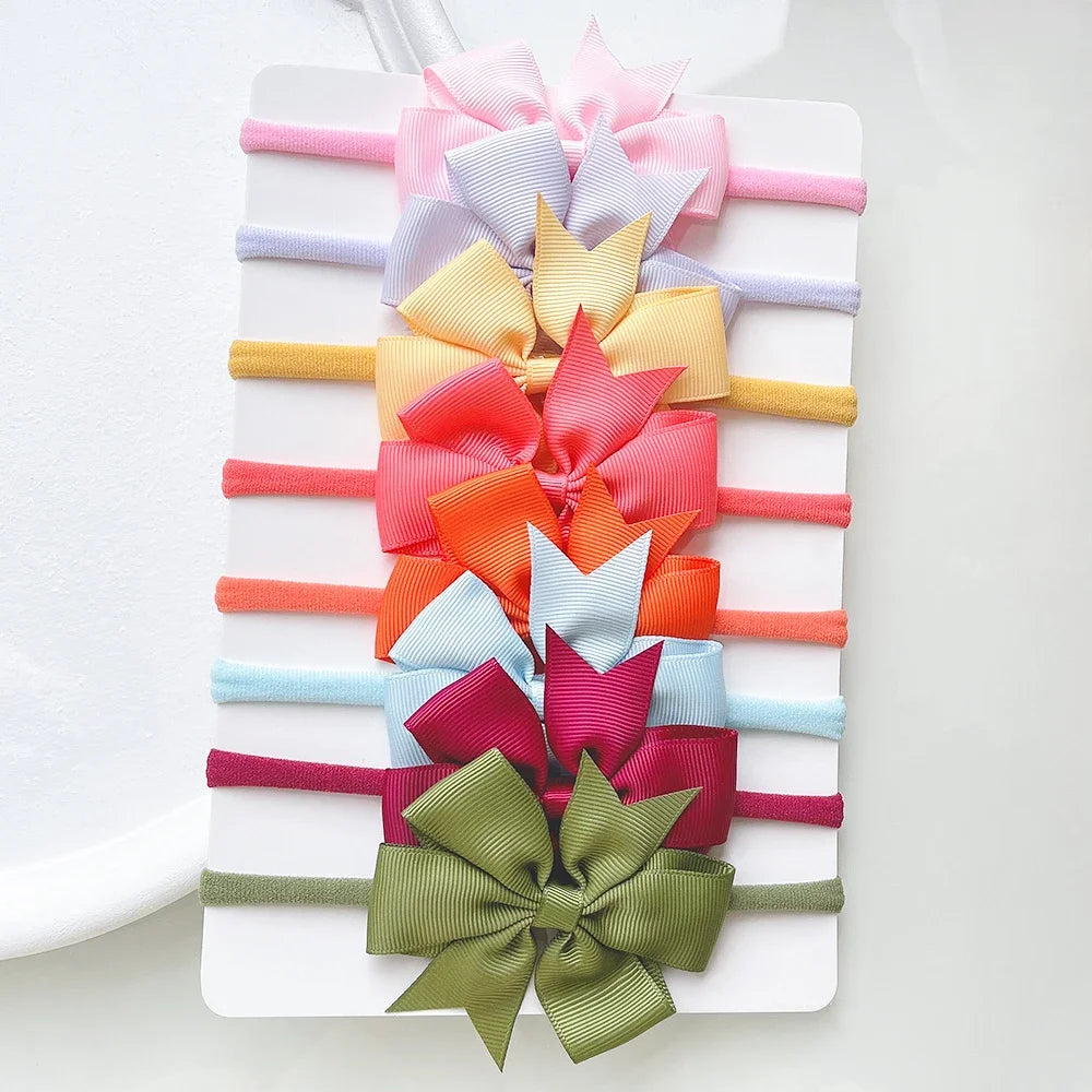 8Pcs/Set Solid Color Nylon Six Ears Bows Headband for Baby Bowknot Elastic Hair Band Handmade Headwear Girls Hair Accessories