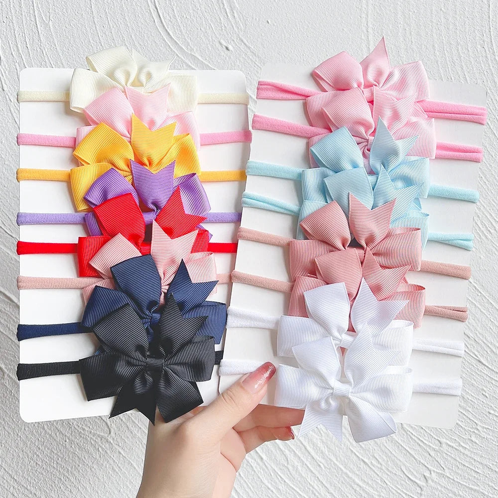 8Pcs/Set Solid Color Nylon Six Ears Bows Headband for Baby Bowknot Elastic Hair Band Handmade Headwear Girls Hair Accessories