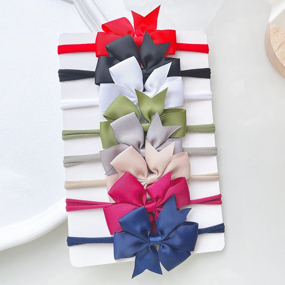8Pcs/Set Solid Color Nylon Six Ears Bows Headband for Baby Bowknot Elastic Hair Band Handmade Headwear Girls Hair Accessories