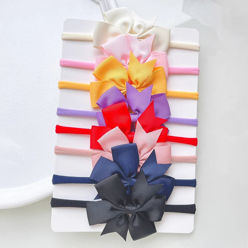 8Pcs/Set Solid Color Nylon Six Ears Bows Headband for Baby Bowknot Elastic Hair Band Handmade Headwear Girls Hair Accessories