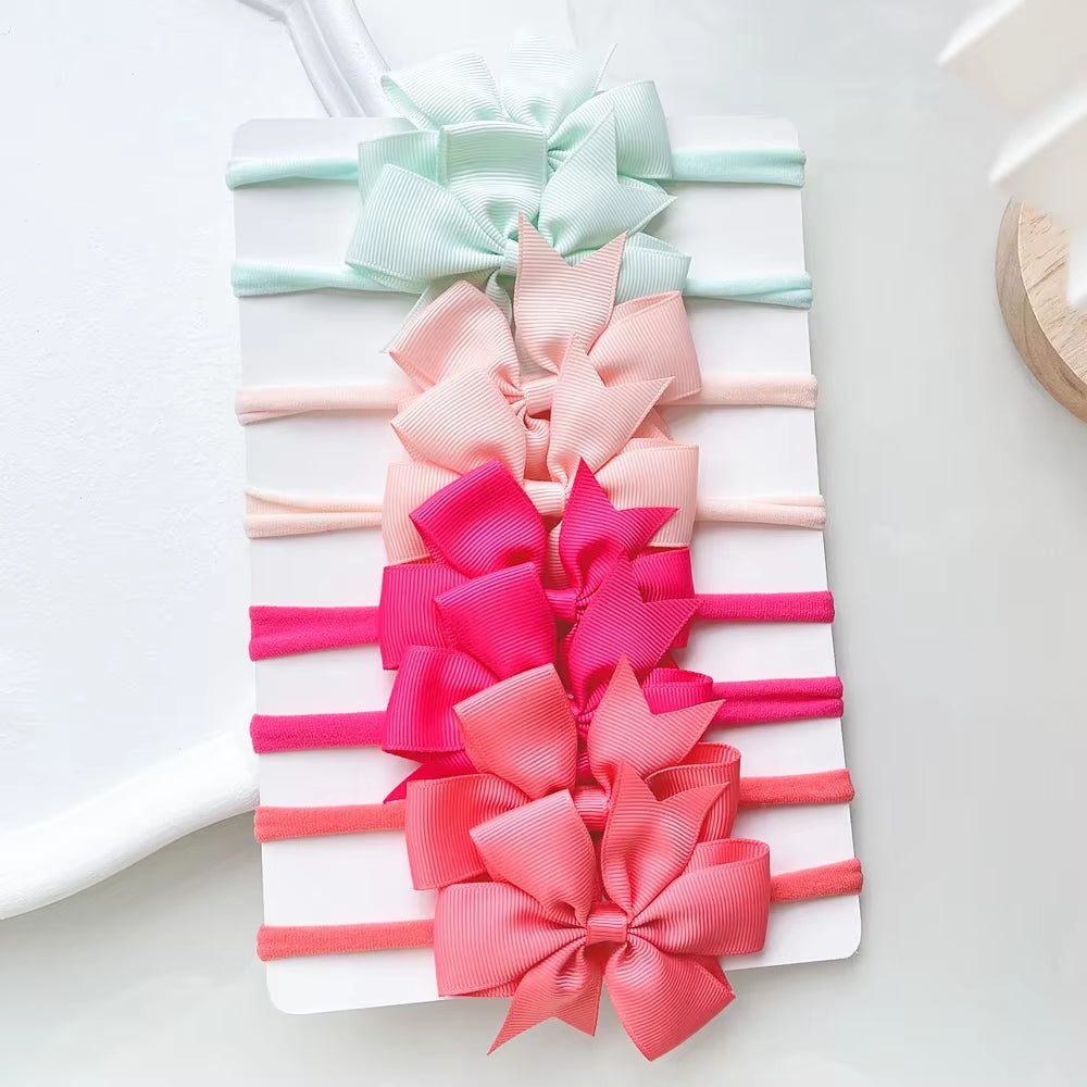 8Pcs/Set Solid Color Nylon Six Ears Bows Headband for Baby Bowknot Elastic Hair Band Handmade Headwear Girls Hair Accessories