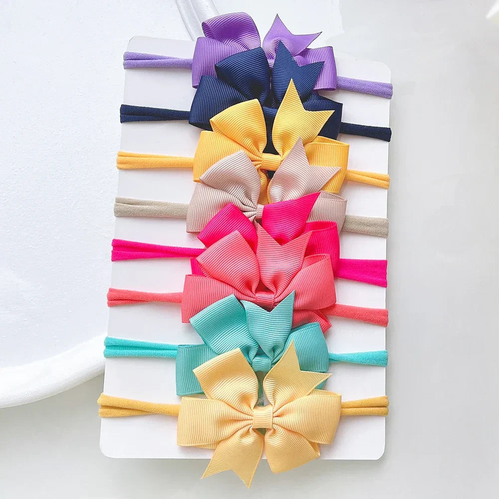 8Pcs/Set Solid Color Nylon Six Ears Bows Headband for Baby Bowknot Elastic Hair Band Handmade Headwear Girls Hair Accessories