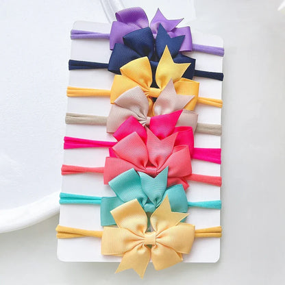 8Pcs/Set Solid Color Nylon Six Ears Bows Headband for Baby Bowknot Elastic Hair Band Handmade Headwear Girls Hair Accessories