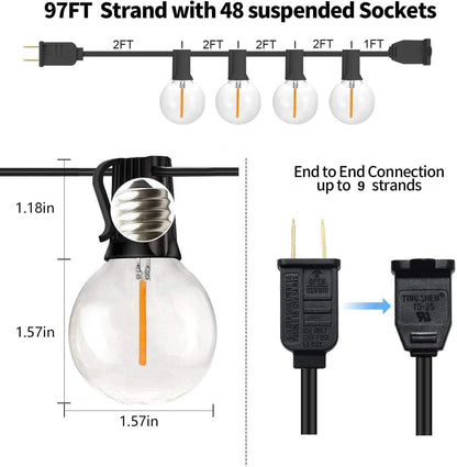 Outdoor String Lights, 97FT Patio Lights with 49 G40 Shatterproof LED Bulbs(1 Spare), Waterproof Lights String for outside Backyard, Porch, Bistro, Party, Camping, Garden Gathering