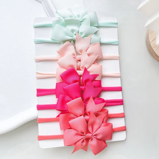 8Pcs/Set Solid Color Nylon Six Ears Bows Headband for Baby Bowknot Elastic Hair Band Handmade Headwear Girls Hair Accessories